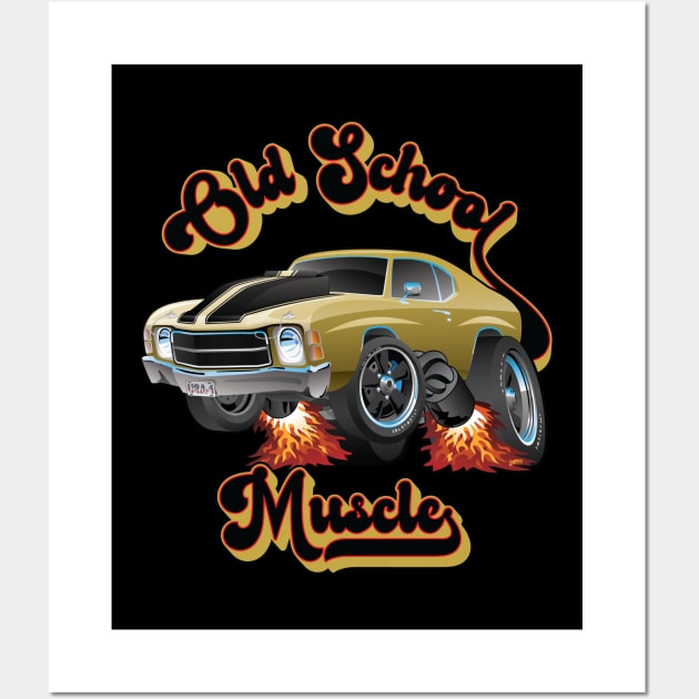 Retro Old School Muscle Car Cartoon Graphic Wall Art by hobrath